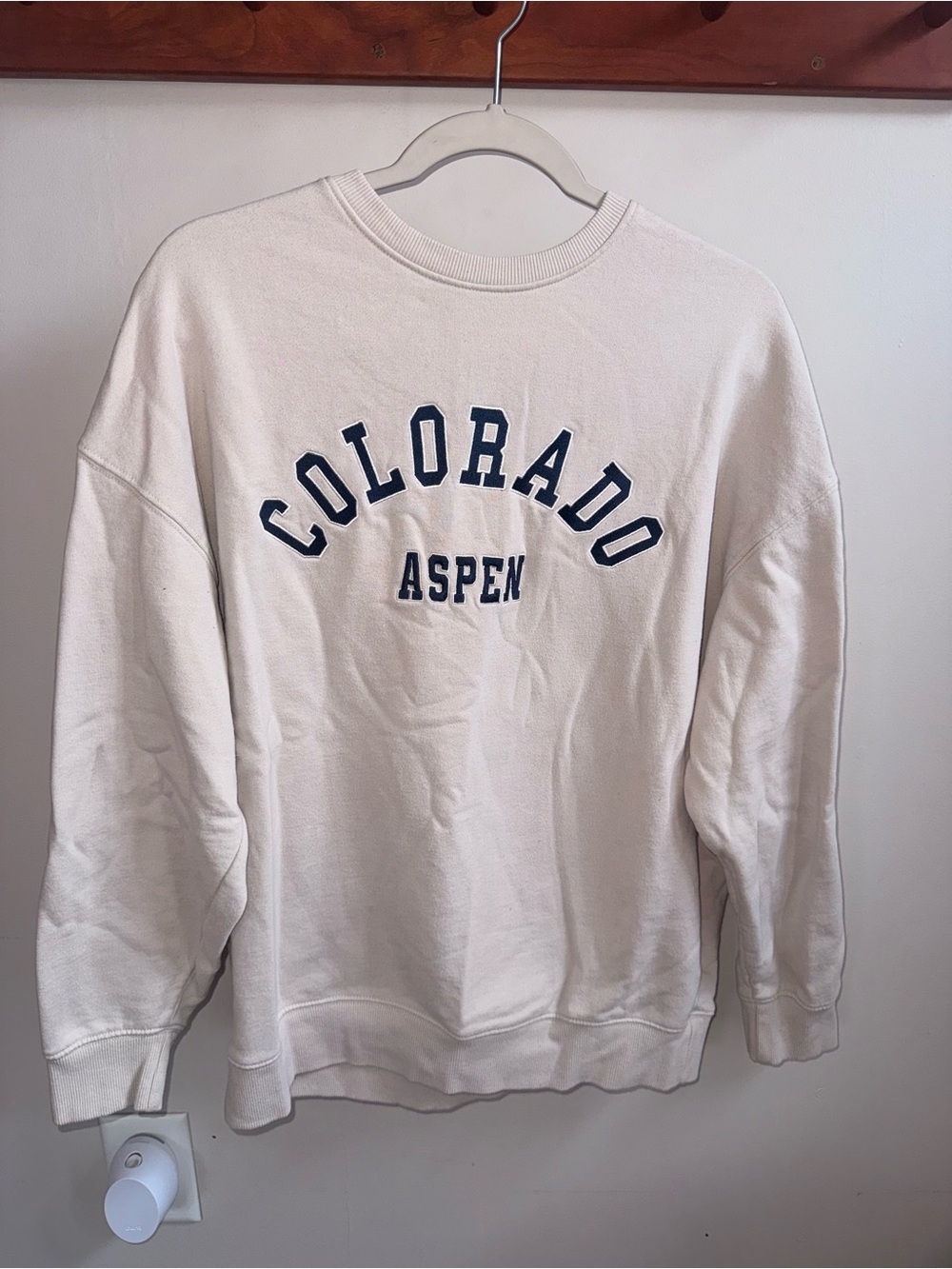 Garage Cream Crewneck Sweater with Navy 'Colorado Aspen' Lettering